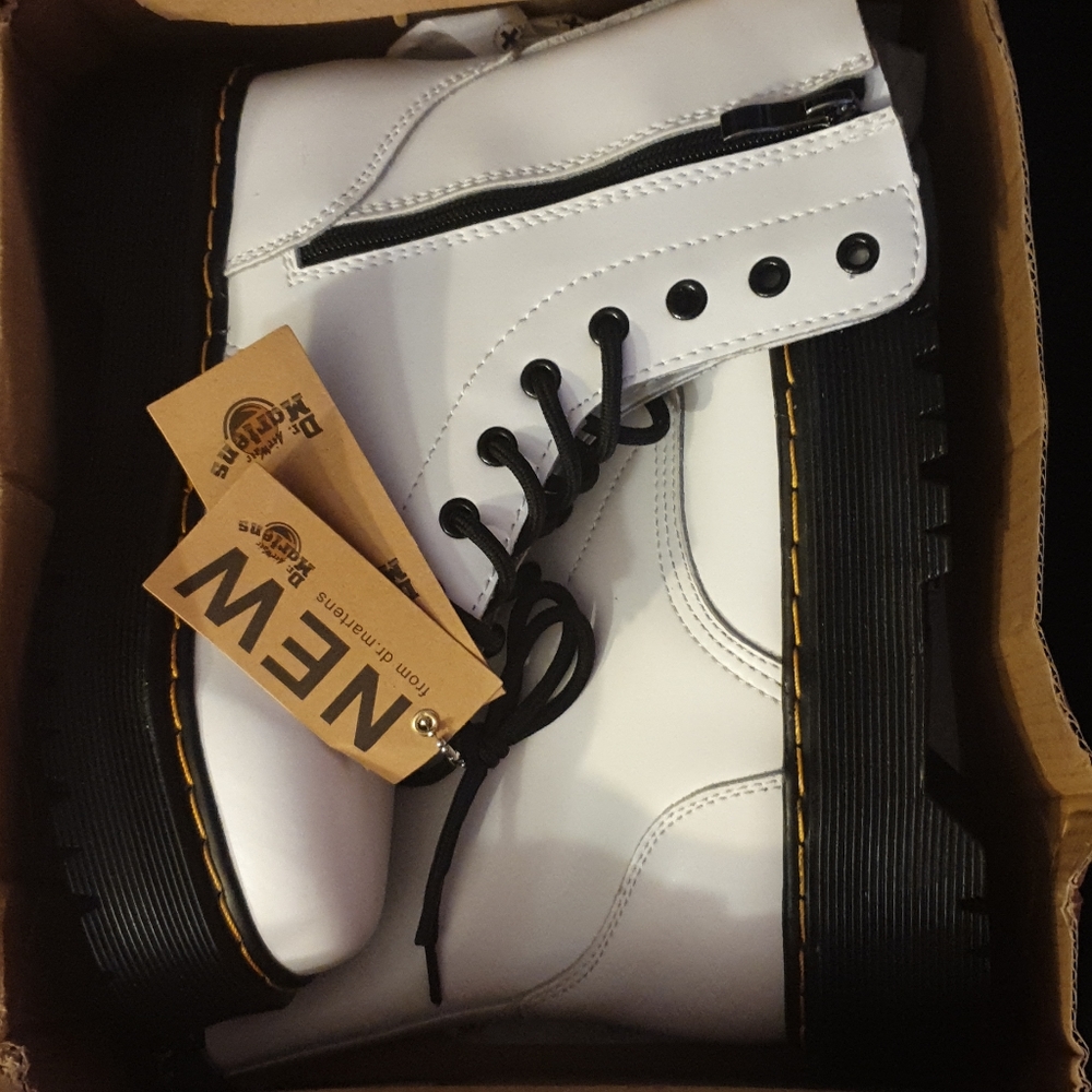 Dr. Martin's white and black semi platformed.